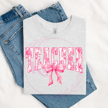 Coquette Pink Teacher T-Shirt